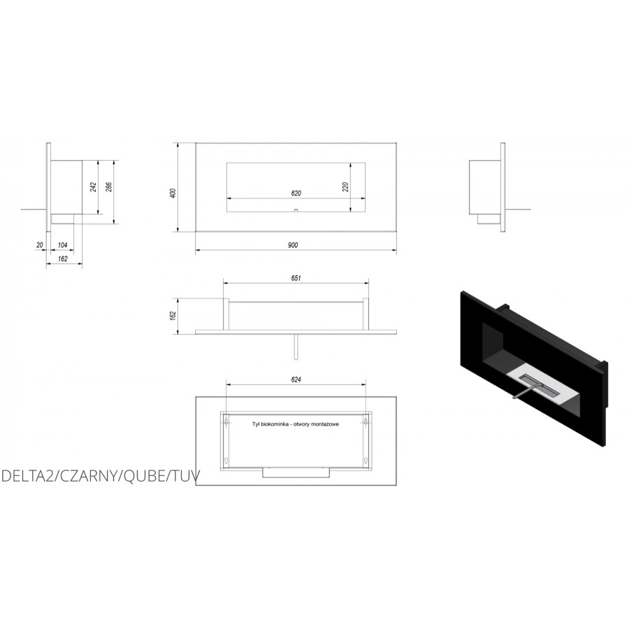 Біокамін Kratki DELTA 2 чорний QUBE