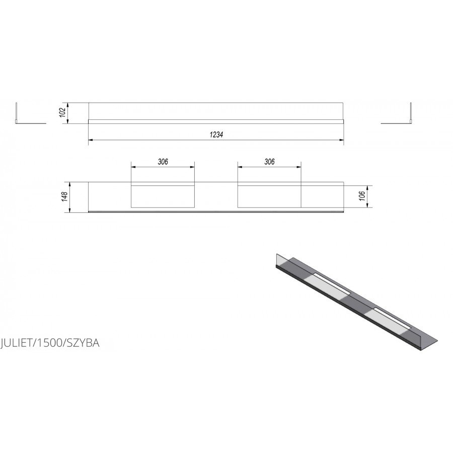 Стекло для биокамина Kratki JULIET 1500
