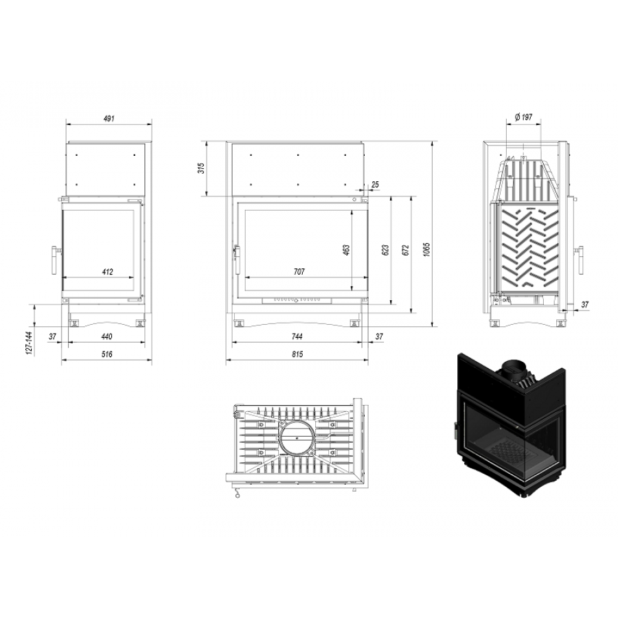 Каминная топка Kratki Amelia 25/P/BS
