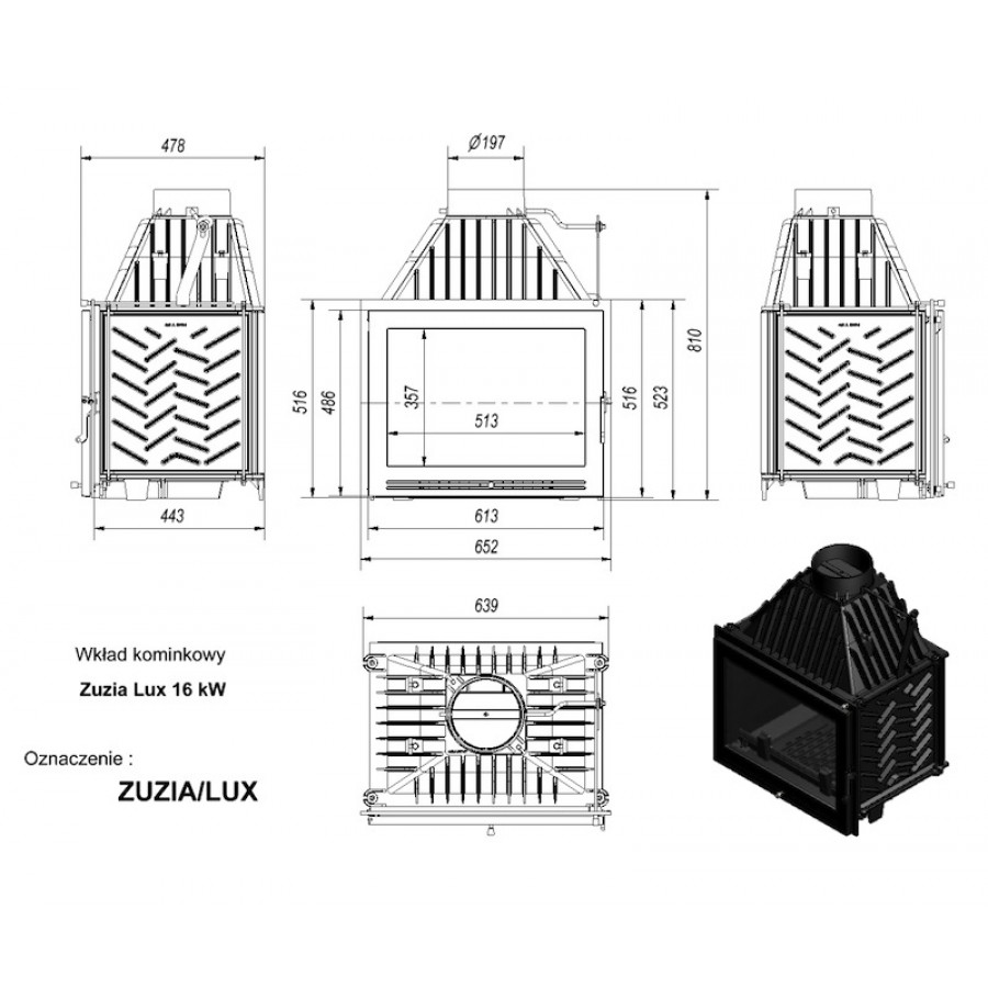 Каминная топка Kratki Zuzia 16 Lux