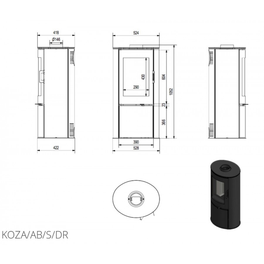 Печь стальная Kratki KOZA/AB/S/DR