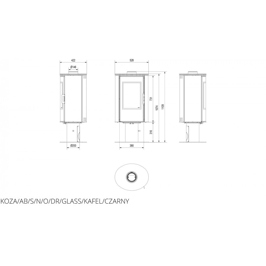 Печь кафельная Kratki AB S/N/O/DR GLASS черная