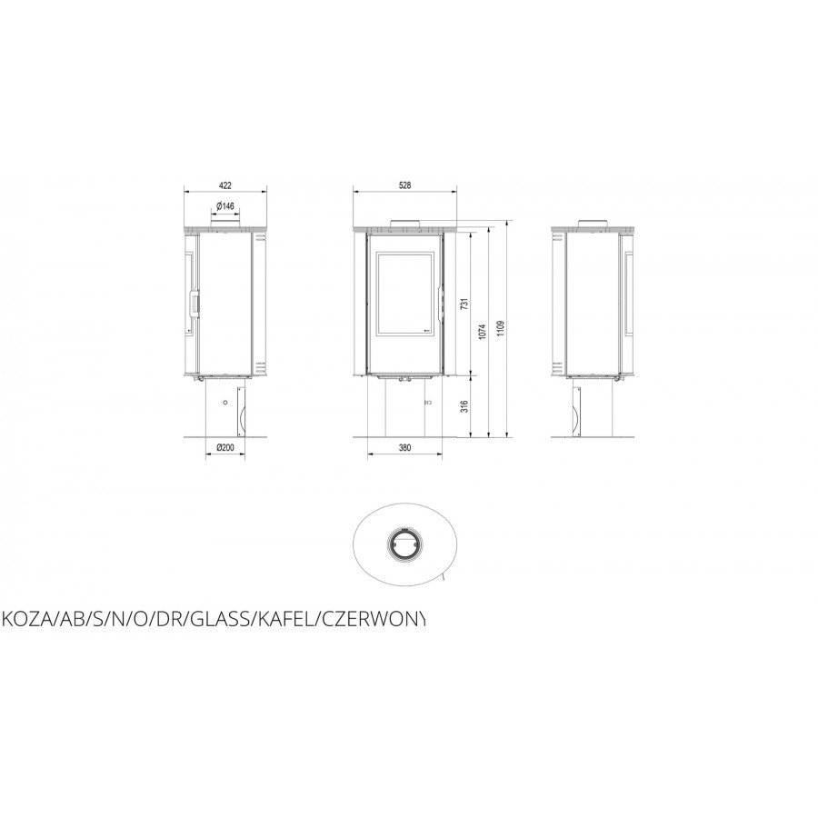 Печь кафельная Kratki AB S/N/O/DR GLASS красная
