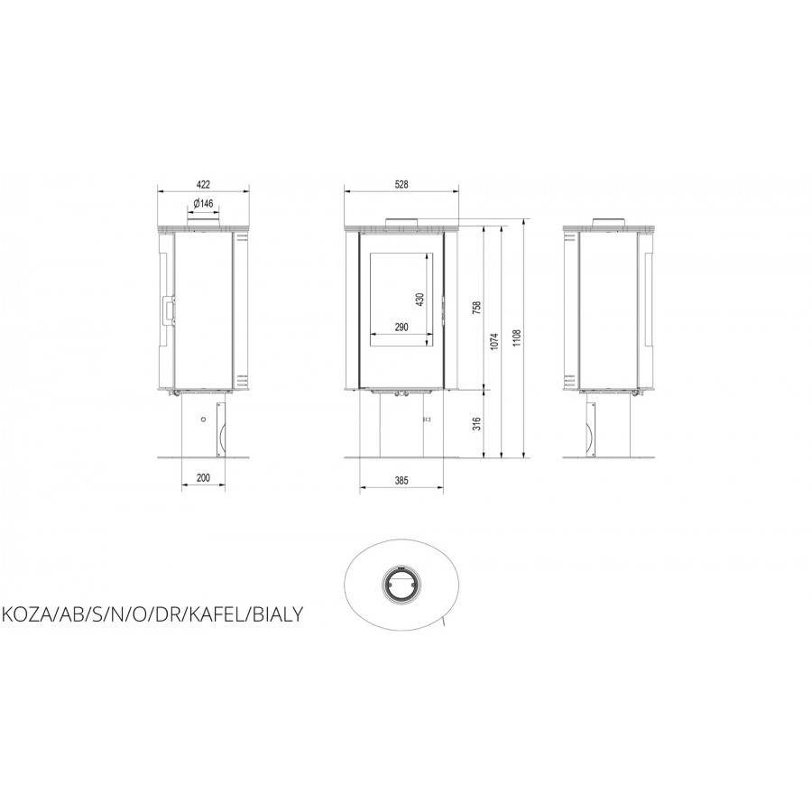 Печь кафельная Kratki AB S/N/O/DR белая