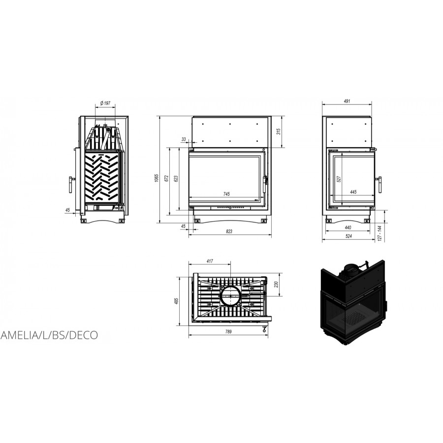 Каминная топка Kratki AMELIA 25 левая BS DECO