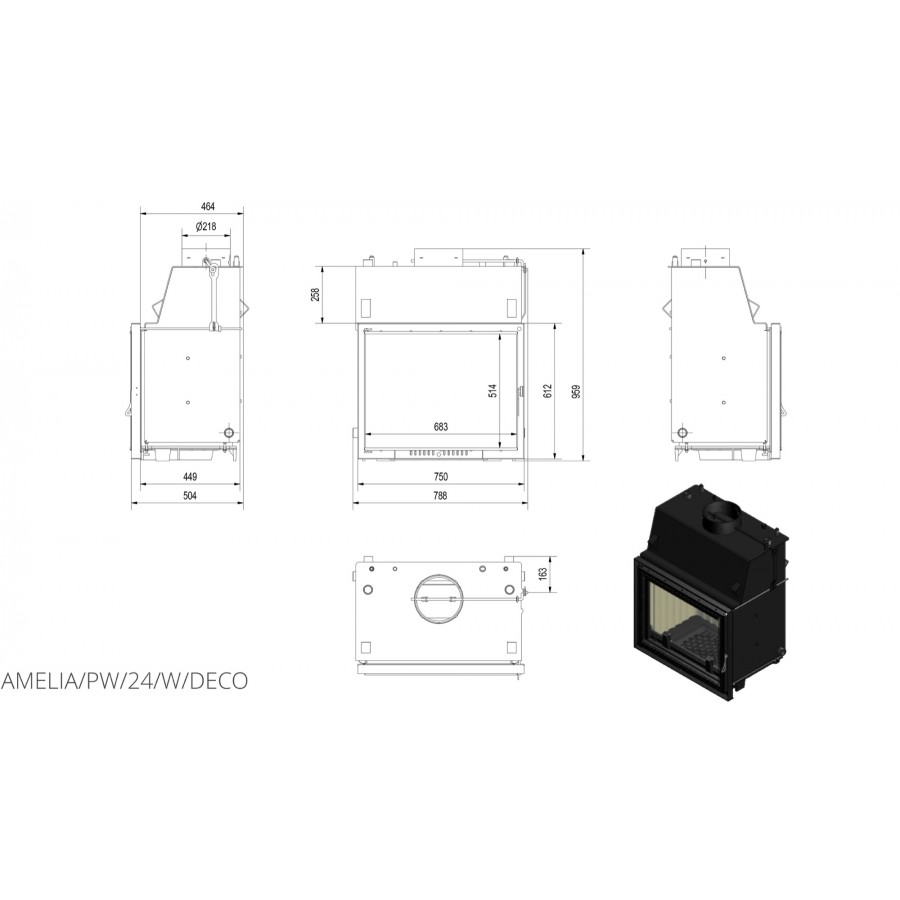 Топка з водяною сорочкою Kratki AMELIA PW 24 DECO