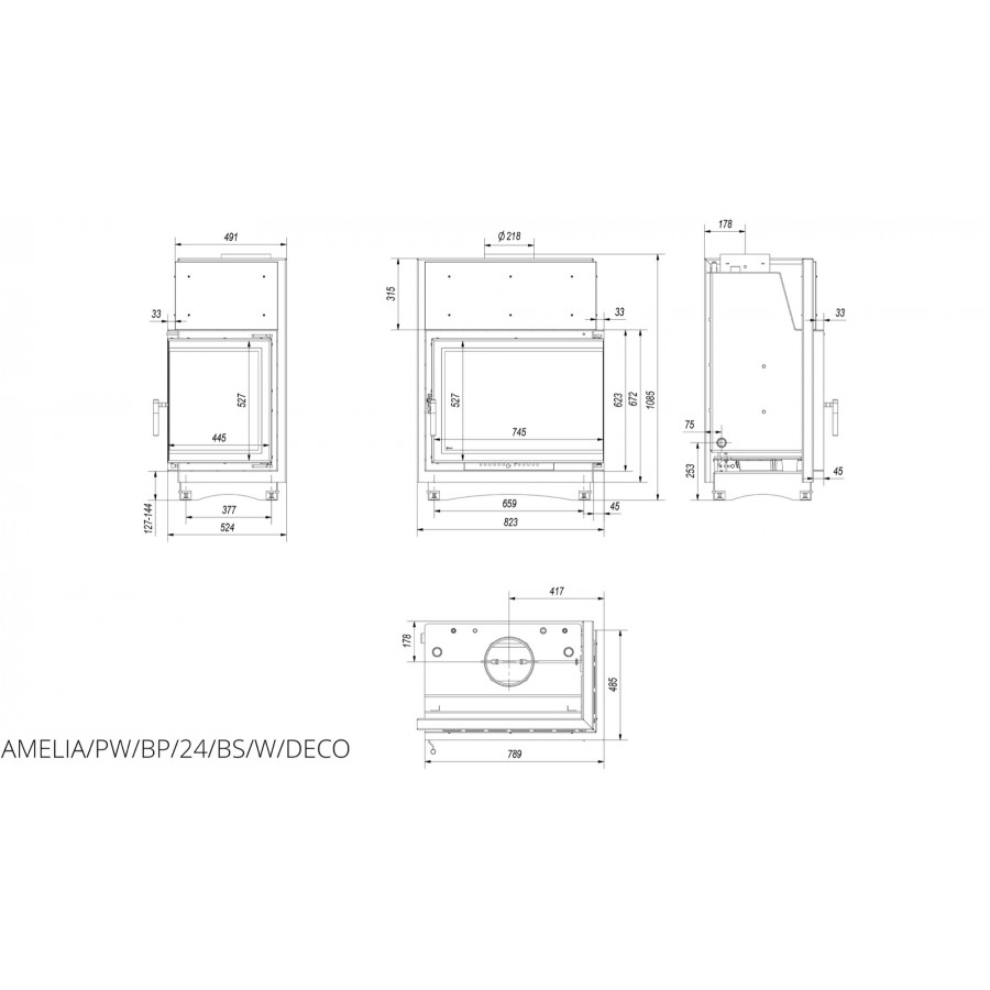 Топка з водяною сорочкою Kratki AMELIA PW 24 права BS DECO
