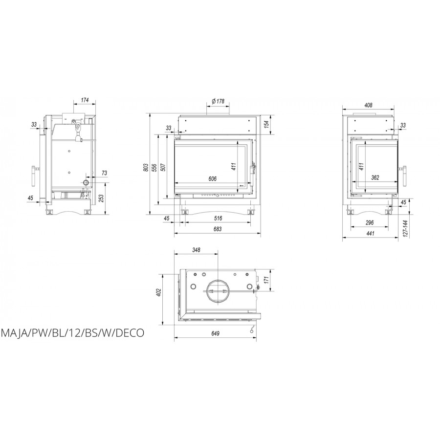 Топка с водяным контуром Kratki MAJA PW 12 левая BS DECO