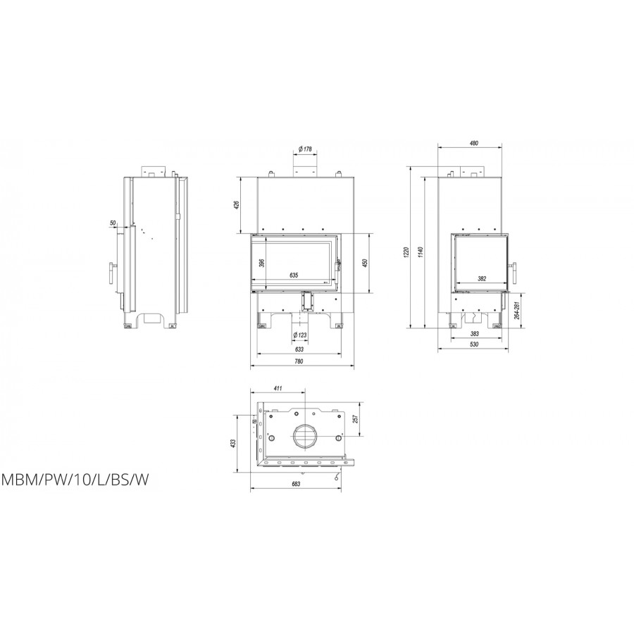 Топка с водяным контуром Kratki MBM PW 10 левая BS
