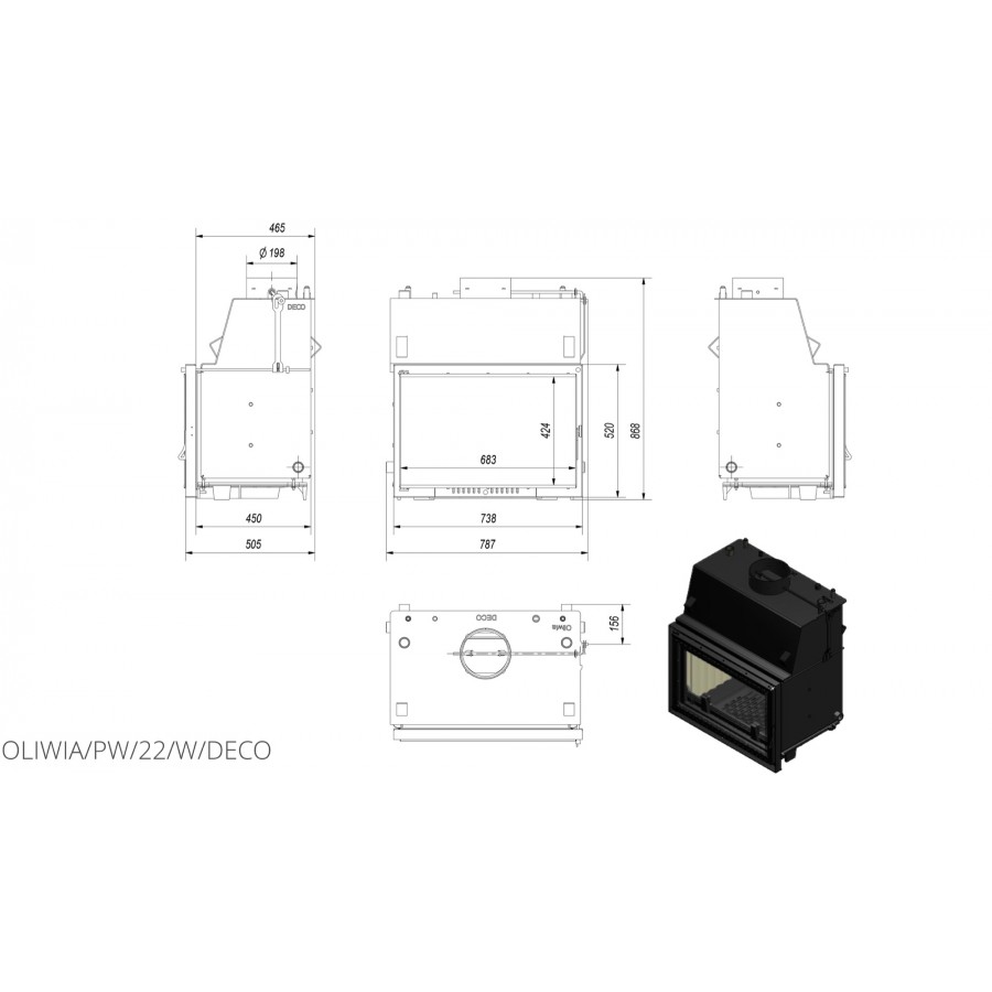 Топка с водяным контуром Kratki OLIWIA PW 22 DECO