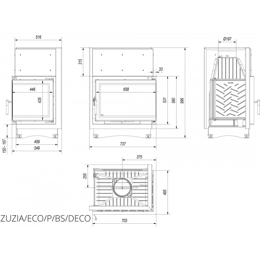 Каминная топка Kratki ZUZIA ECO 12 правая BS DECO