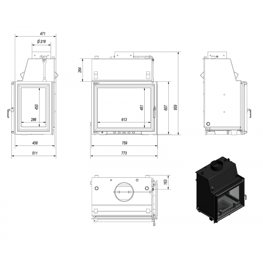 Каминная топка с водяным контуром Amelia/PW/BP/24/W