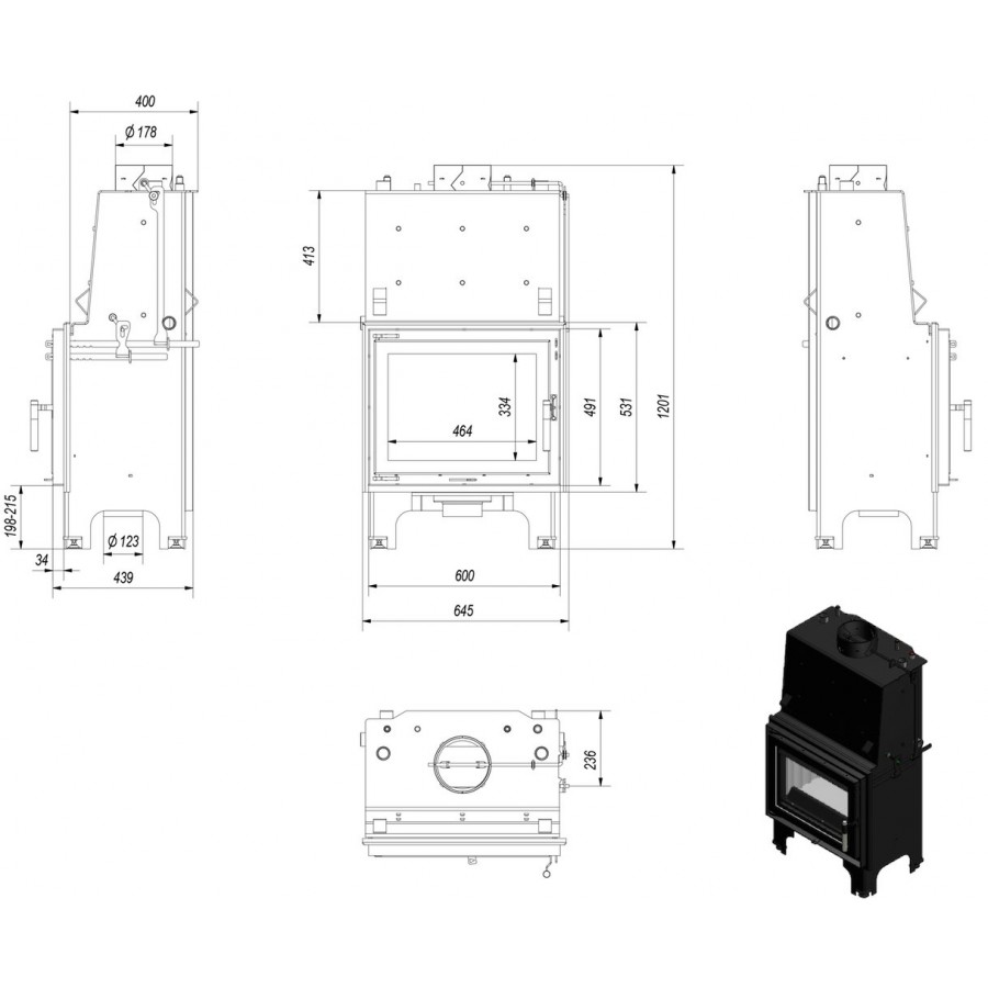 Каминная топка Kratki Aquario/M/12/W
