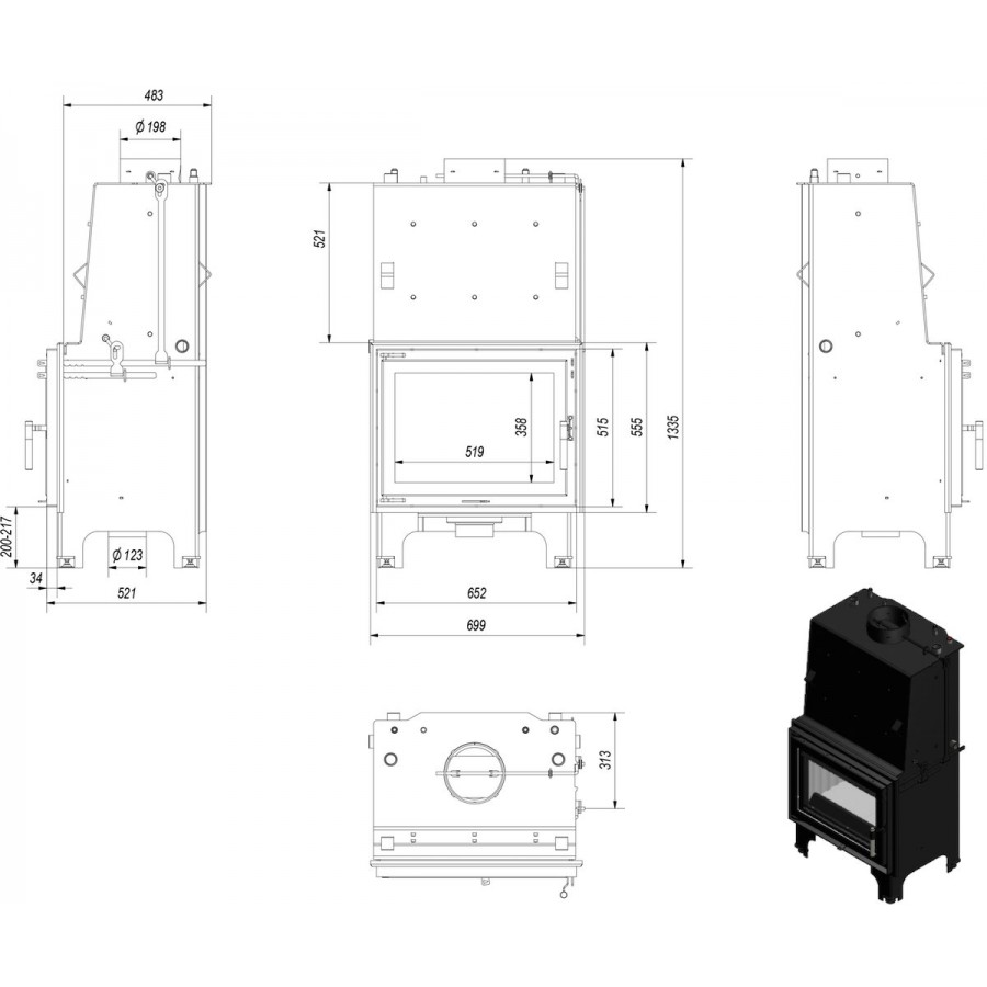 Каминная топка Kratki Aquario/Z/14/W
