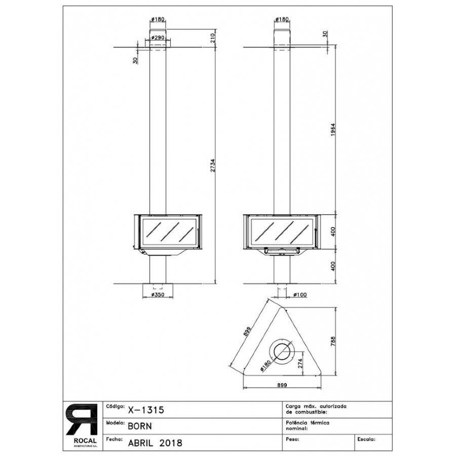 Островной камин Rocal Born